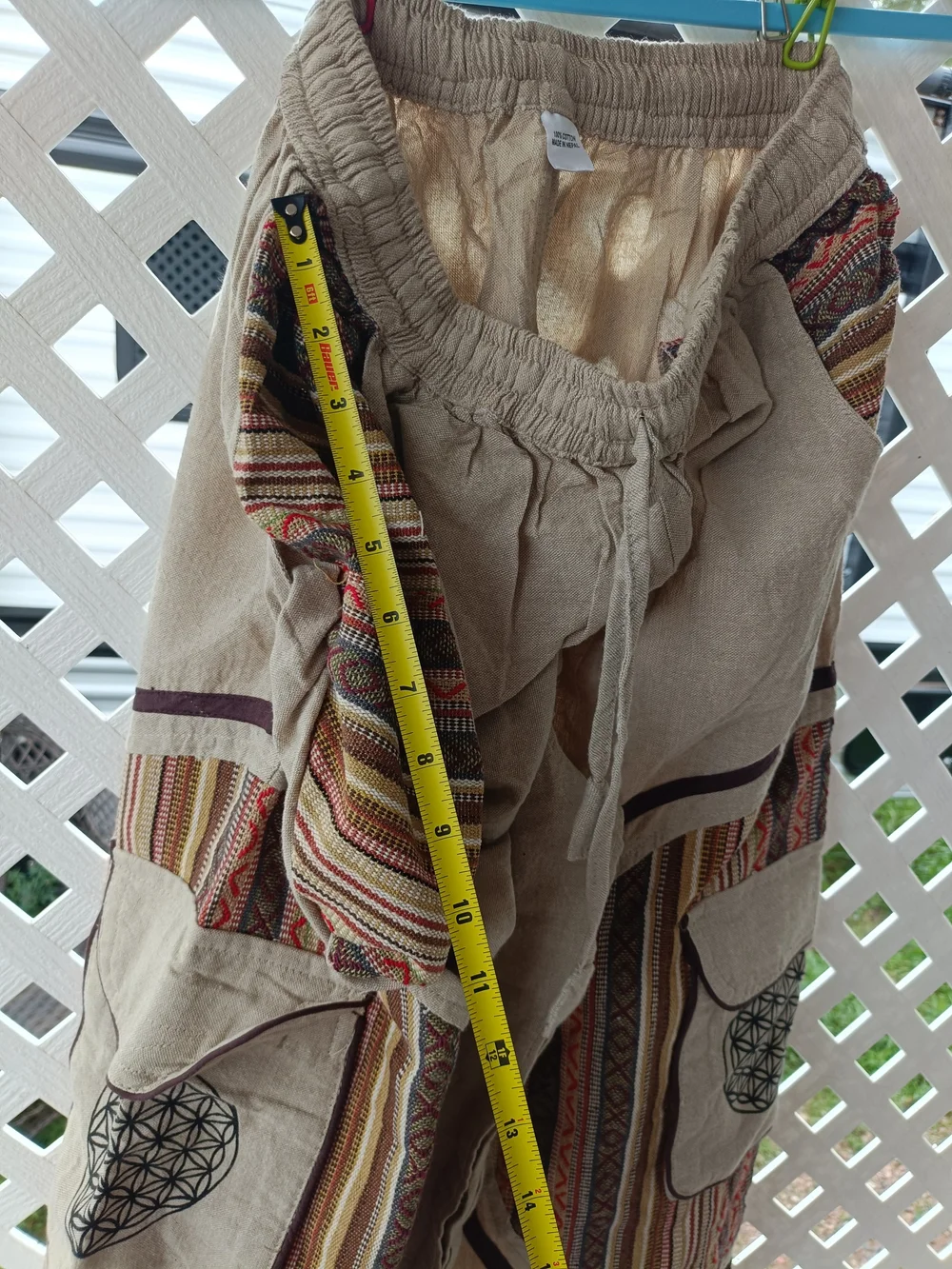 Bohemian Beige Men’s Cargo Pants with Patterned Panels